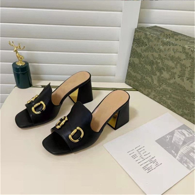 Designer Sandals Women Fashion Casual Slippers Leather High Heels Sandals Luxury Chunky heel Elegant Women Sandals Heel Height 3CM 7CM with Box