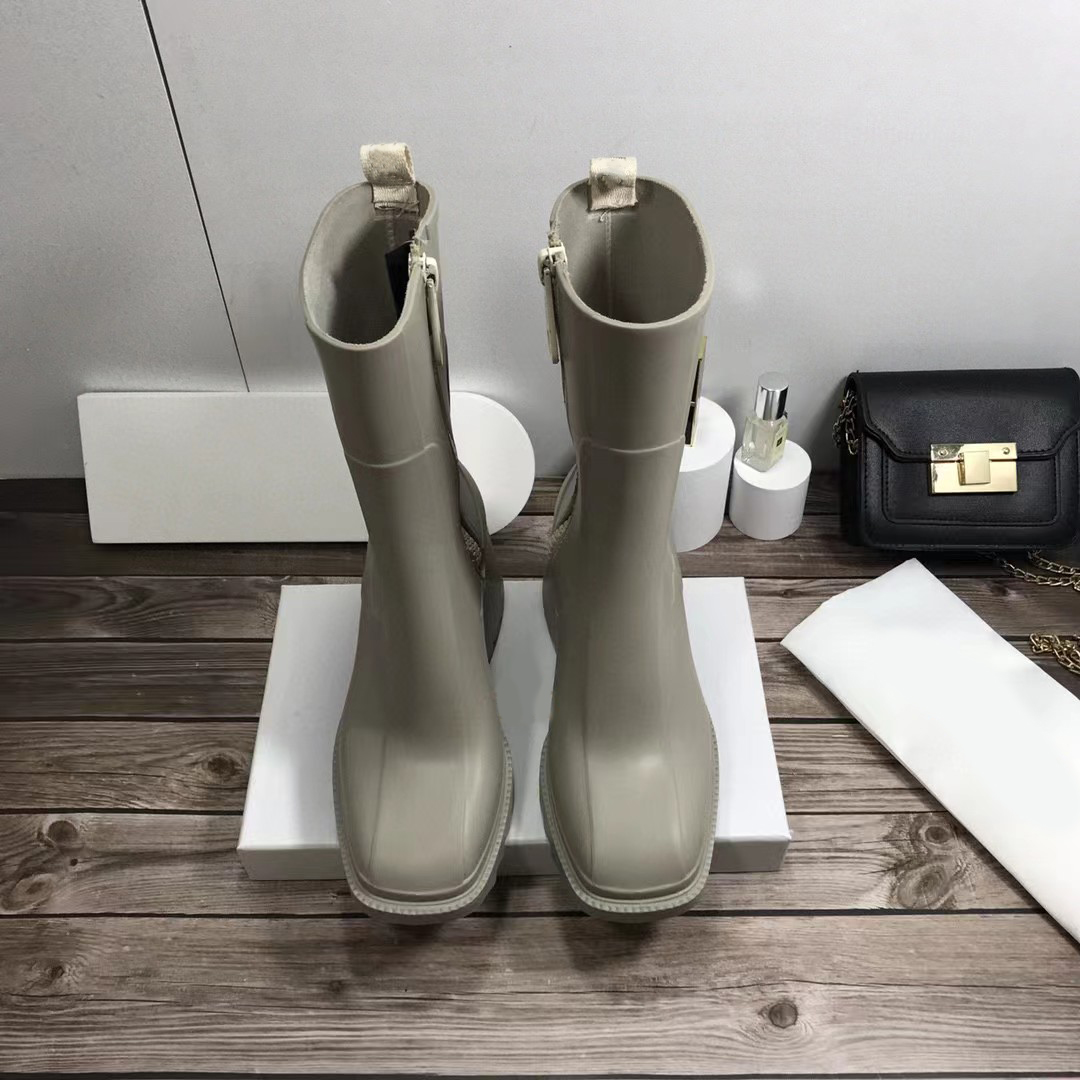 boots women designer boots rubber rain boots fashion martin high-heeled waterproof platform knee boots size 35-40 7cm with box