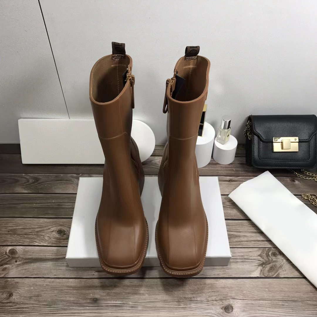 boots women designer boots rubber rain boots fashion martin high-heeled waterproof platform knee boots size 35-40 7cm with box