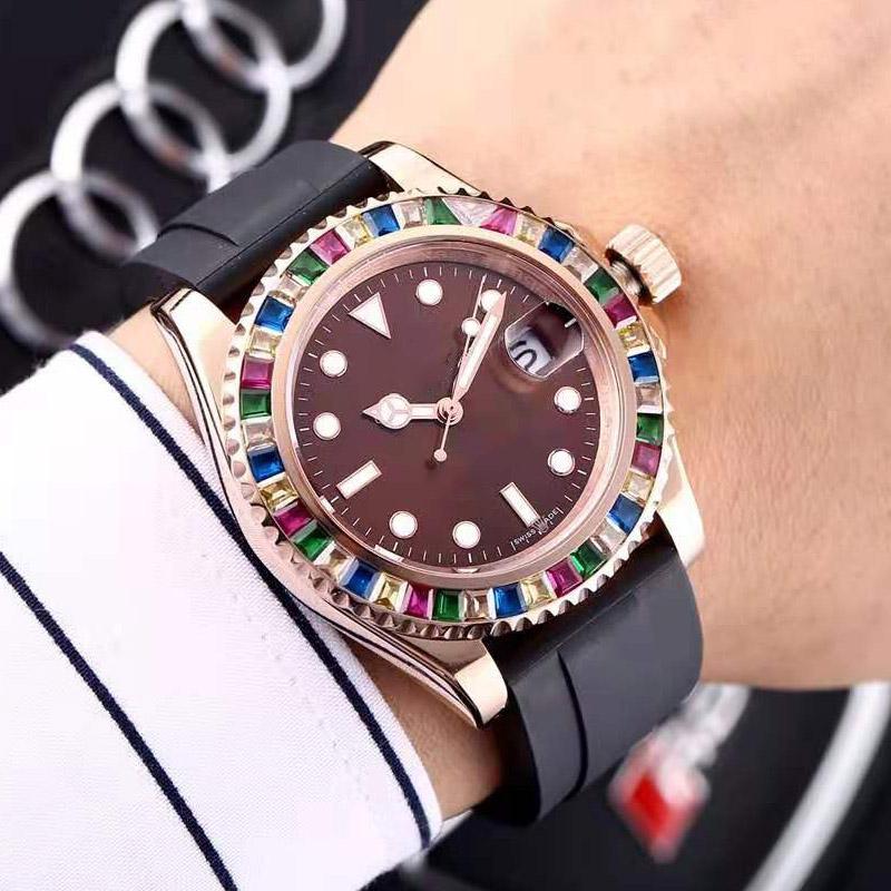 Casual Watches Original Automatic Movements Rubber Strap First Quality Sapphire mirror Men-watch Colorful Diamond Decoration Watchcase Orologio di Lusso