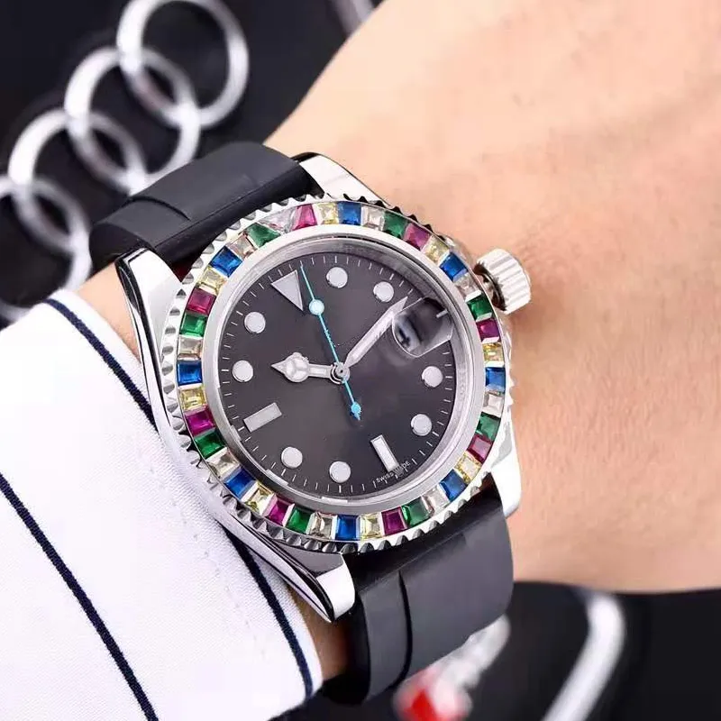 Casual Watches Original Automatic Movements Rubber Strap First Quality Sapphire mirror Men-watch Colorful Diamond Decoration Watchcase Orologio di Lusso