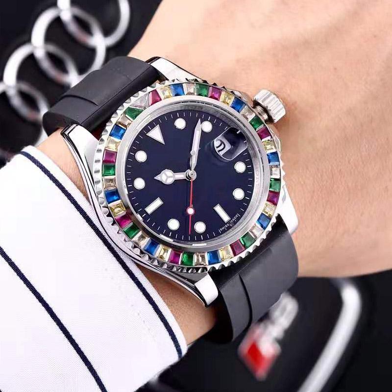 Casual Watches Original Automatic Movements Rubber Strap First Quality Sapphire mirror Men-watch Colorful Diamond Decoration Watchcase Orologio di Lusso