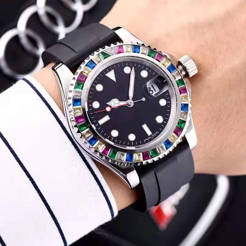 Casual Watches Original Automatic Movements Rubber Strap First Quality Sapphire mirror Men-watch Colorful Diamond Decoration Watchcase Orologio di Lusso